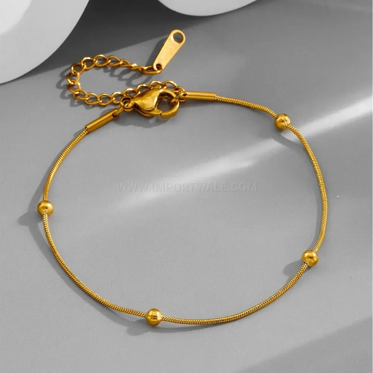 Gold Plated Bead Accent Titanium Steel Snake Chain Bracelet