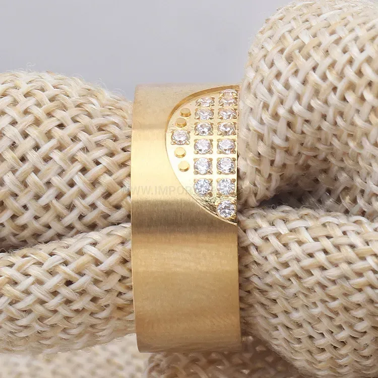 Elegant Gold Plated Stainless Steel Rhinestone Dome Ring