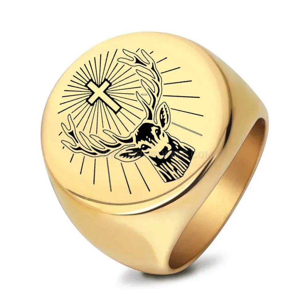 Modern Laser Engraved Retro Stainless Steel Circular Signet Ring