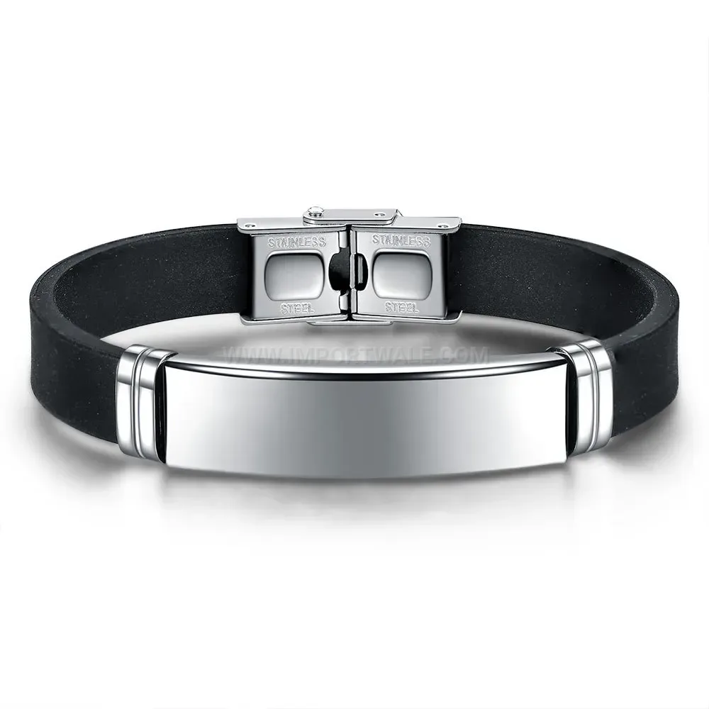 Sleek Stainless Steel Leather Silicone Mixed Material Bracelet