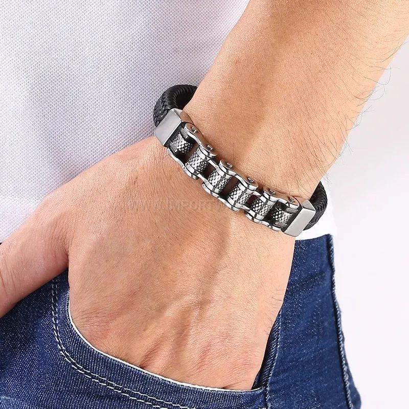 Stylish Handcrafted Braided Leather Stainless Steel Bangle