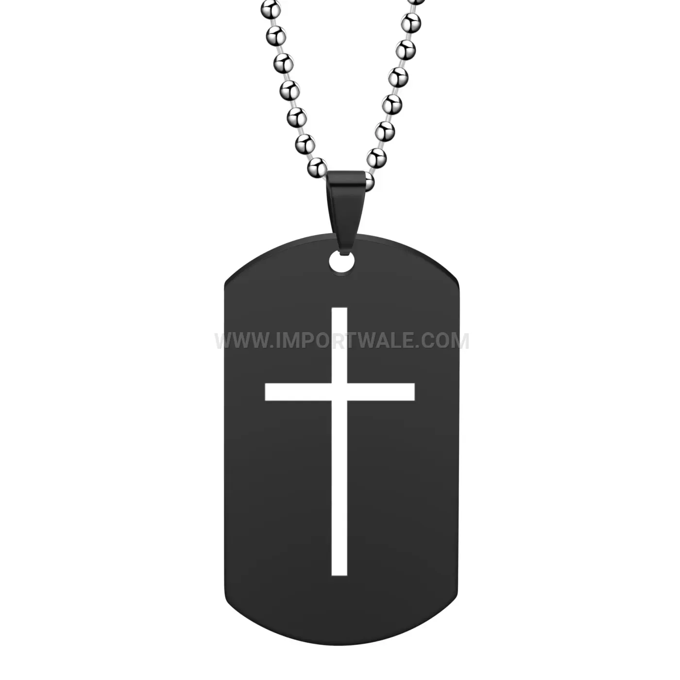 Geometric Stainless Steel Cross Dog Tag Pendant Necklace