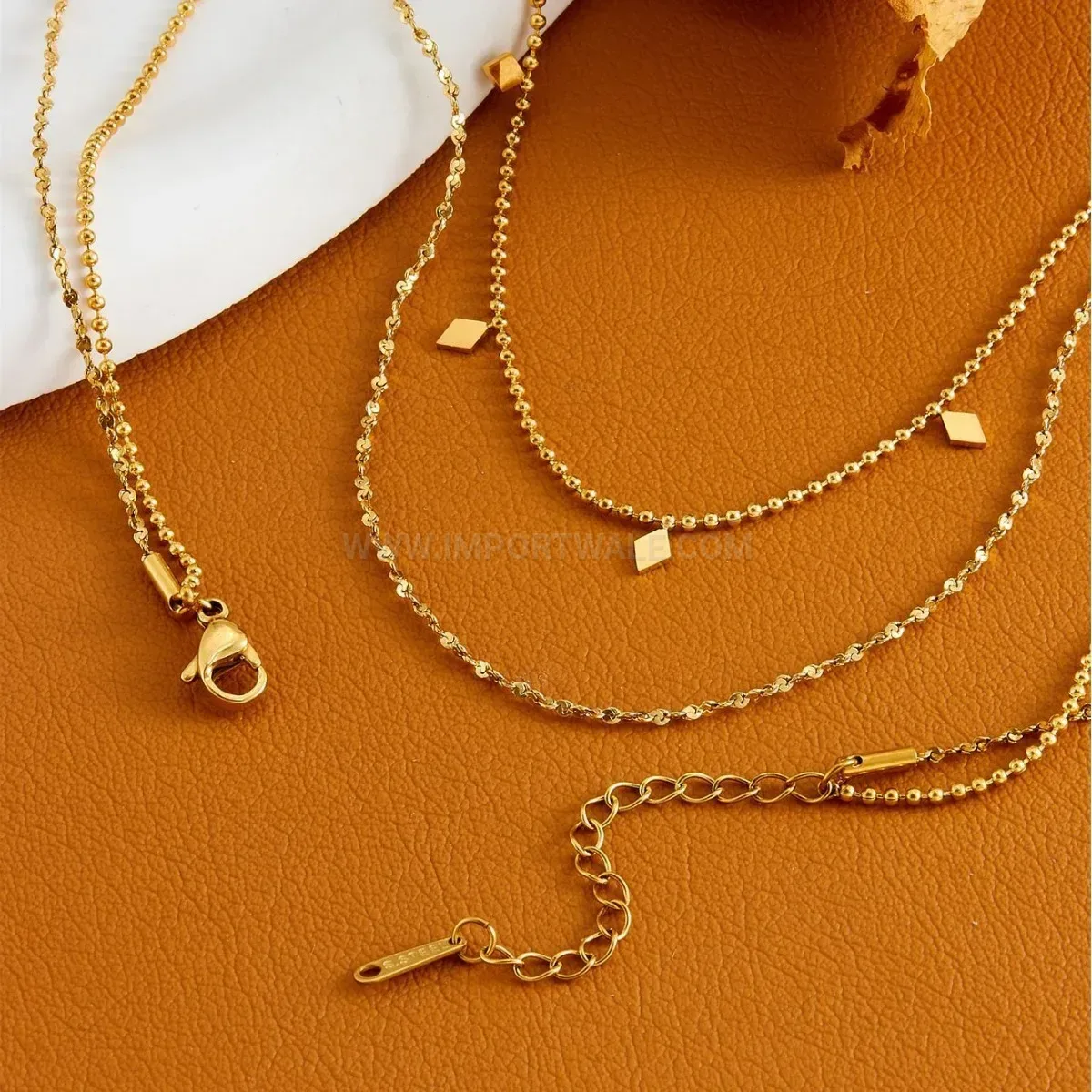 Designer Gold Layered Rhombus Pendant Necklace in Titanium Steel