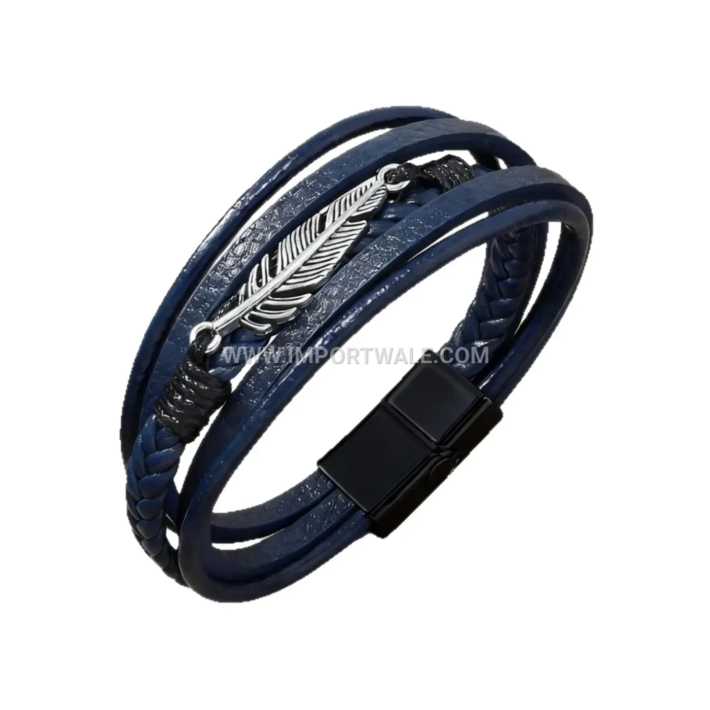 Vintage Feather Multilayer Braided Leather Wrap Bracelet Magnetic Clasp