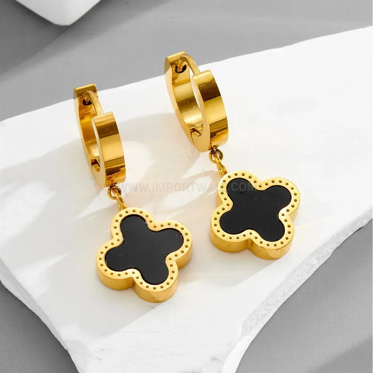 Four-Leaf Clover Titanium Steel Huggie Hoop Earrings