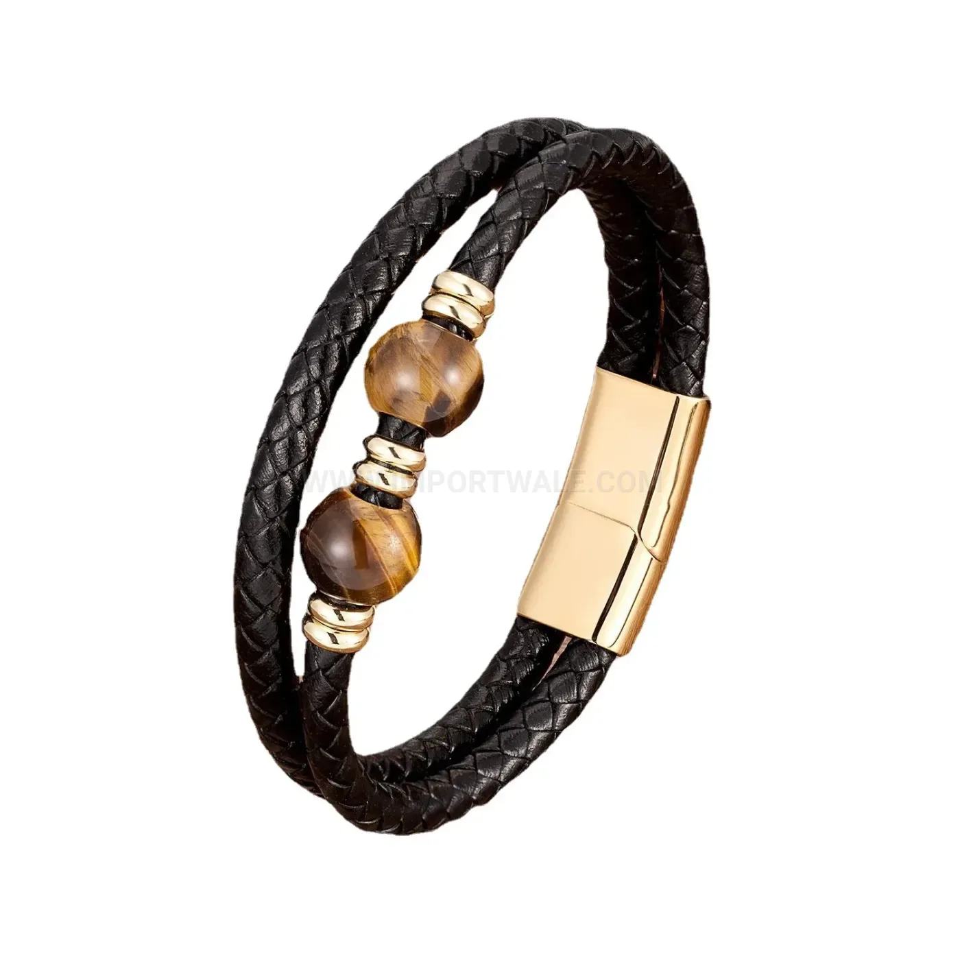 Vintage Natural Stone Leather Bracelet With Stainless Steel Magnetic Closure