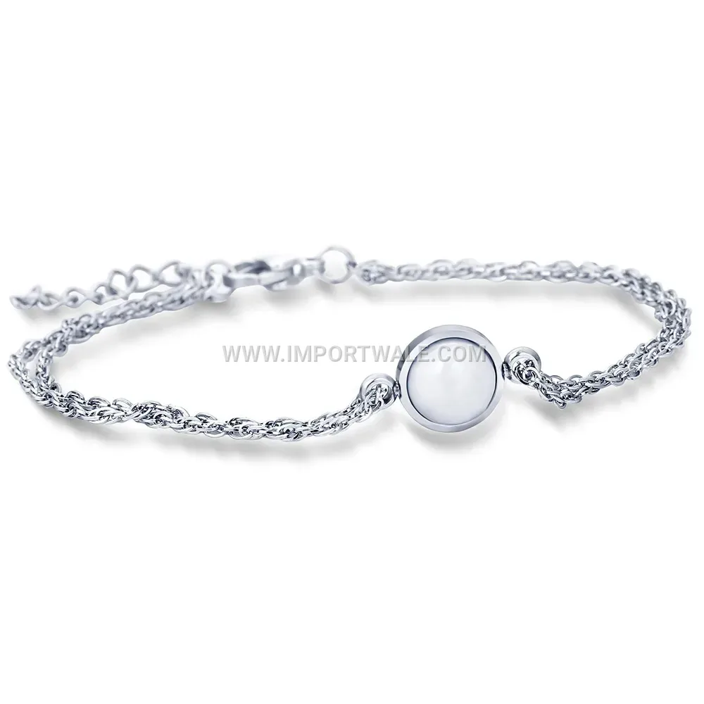Stainless Steel Ceramic Inlaid Round Charm Bracelet