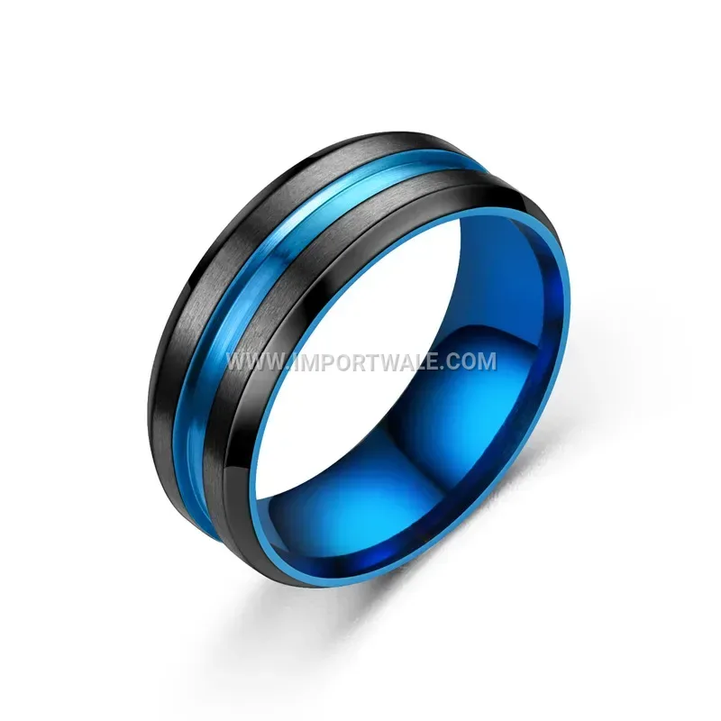 Two Tone Grooved Titanium Steel Band Ring