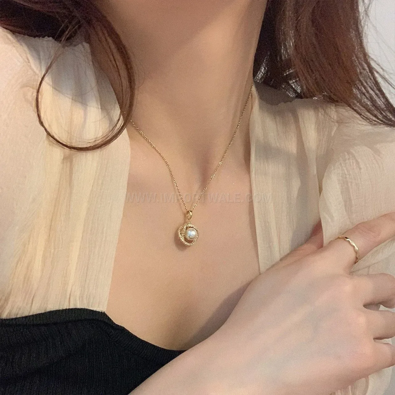 Stylish Titanium Steel Celestial Planet Pearl Pendant Necklace