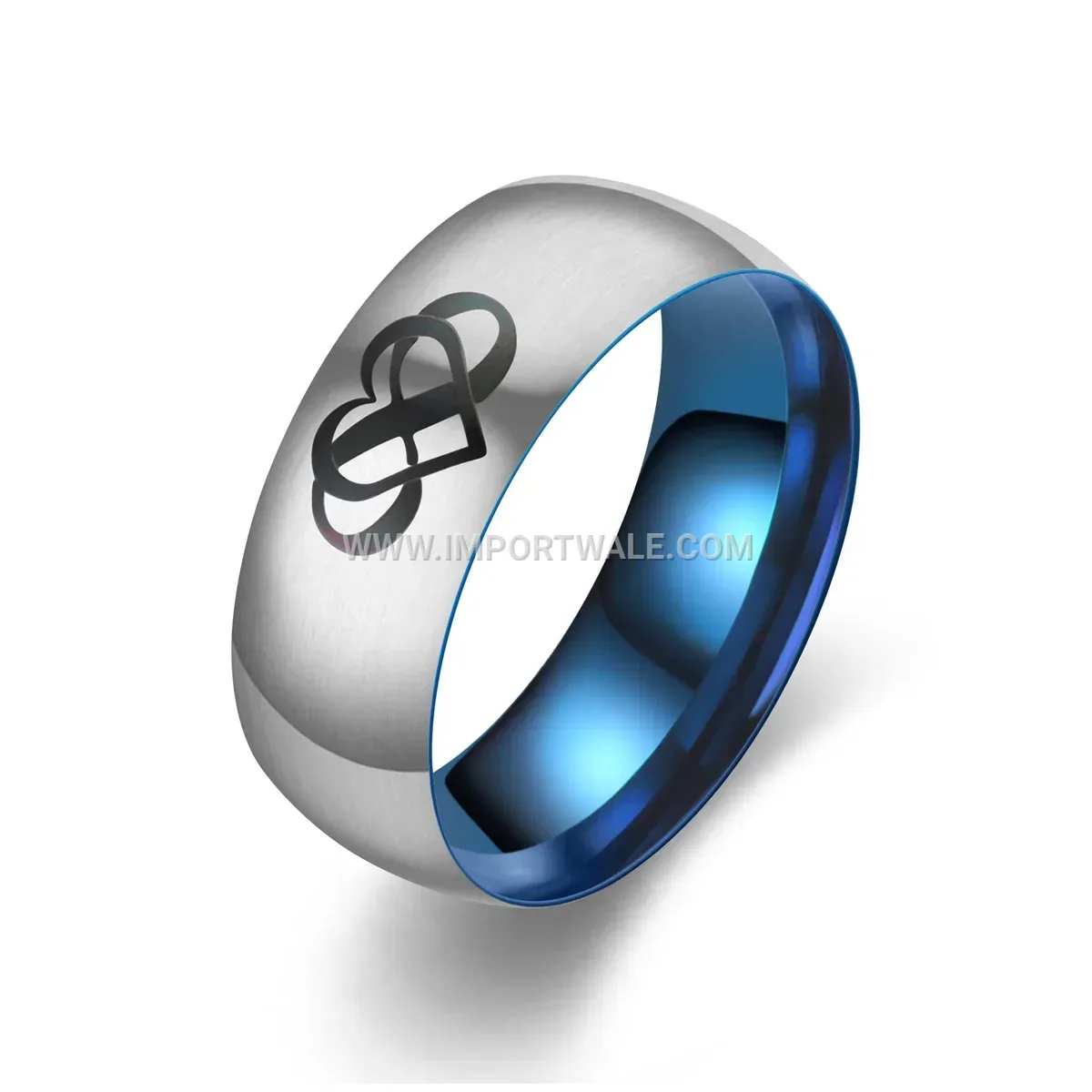 Crown and Heart Engraved Stainless Steel Couple Ring