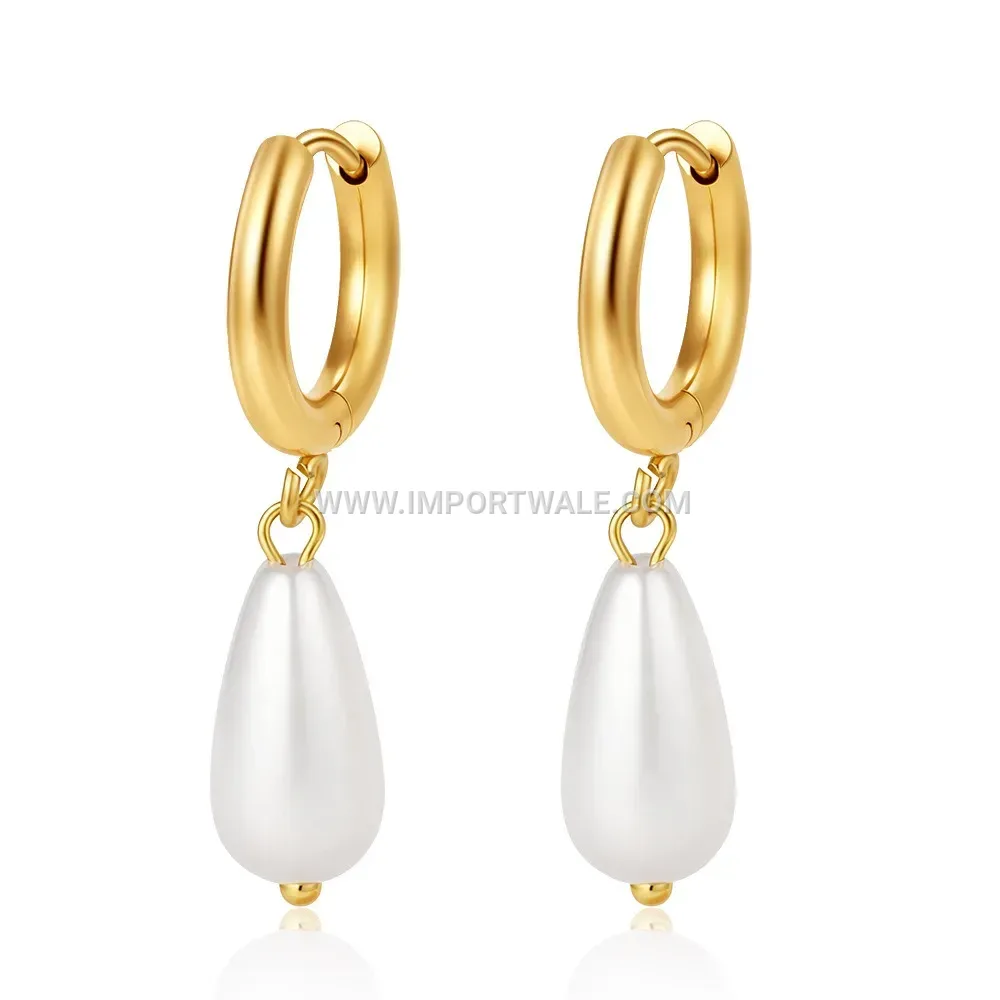 Lustrous Pearl Inlaid Stainless Steel Clip Earrings