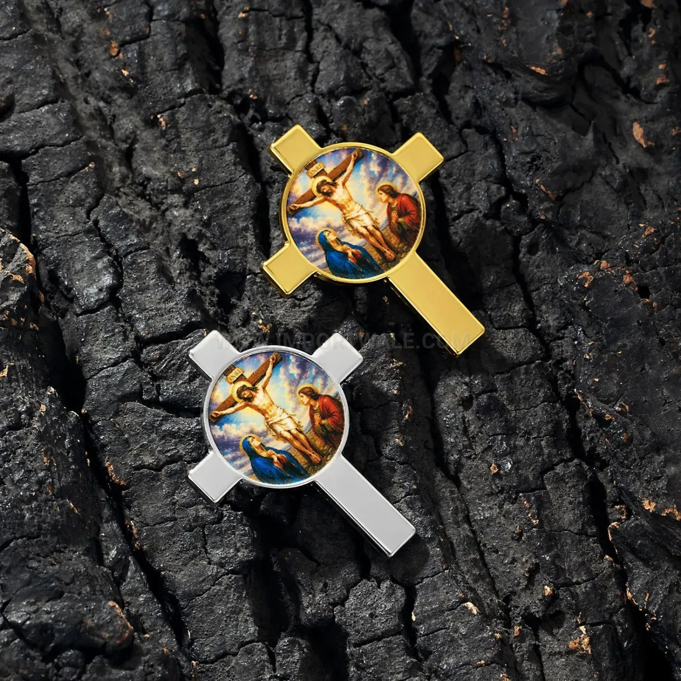 Chic Vintage Cross Portrait Pendant Necklace Brooch Set