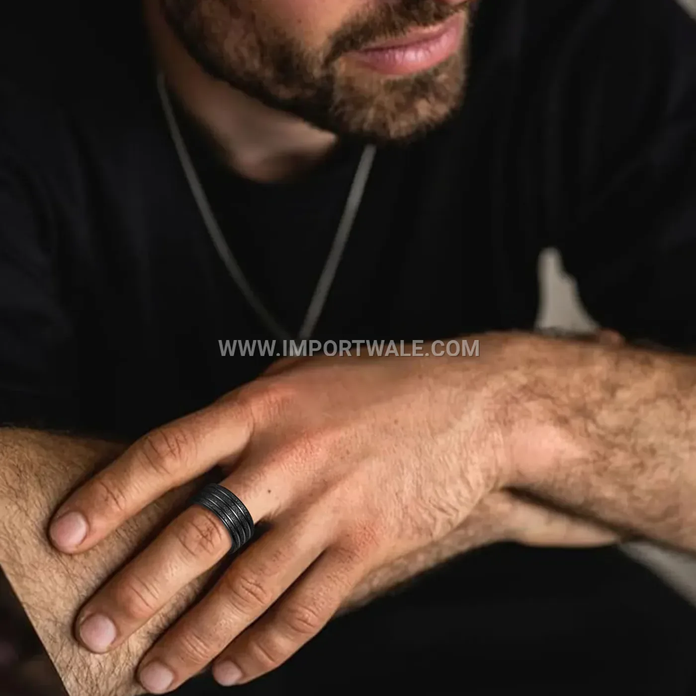 Wide Brushed Stainless Steel Men's Statement Band Ring