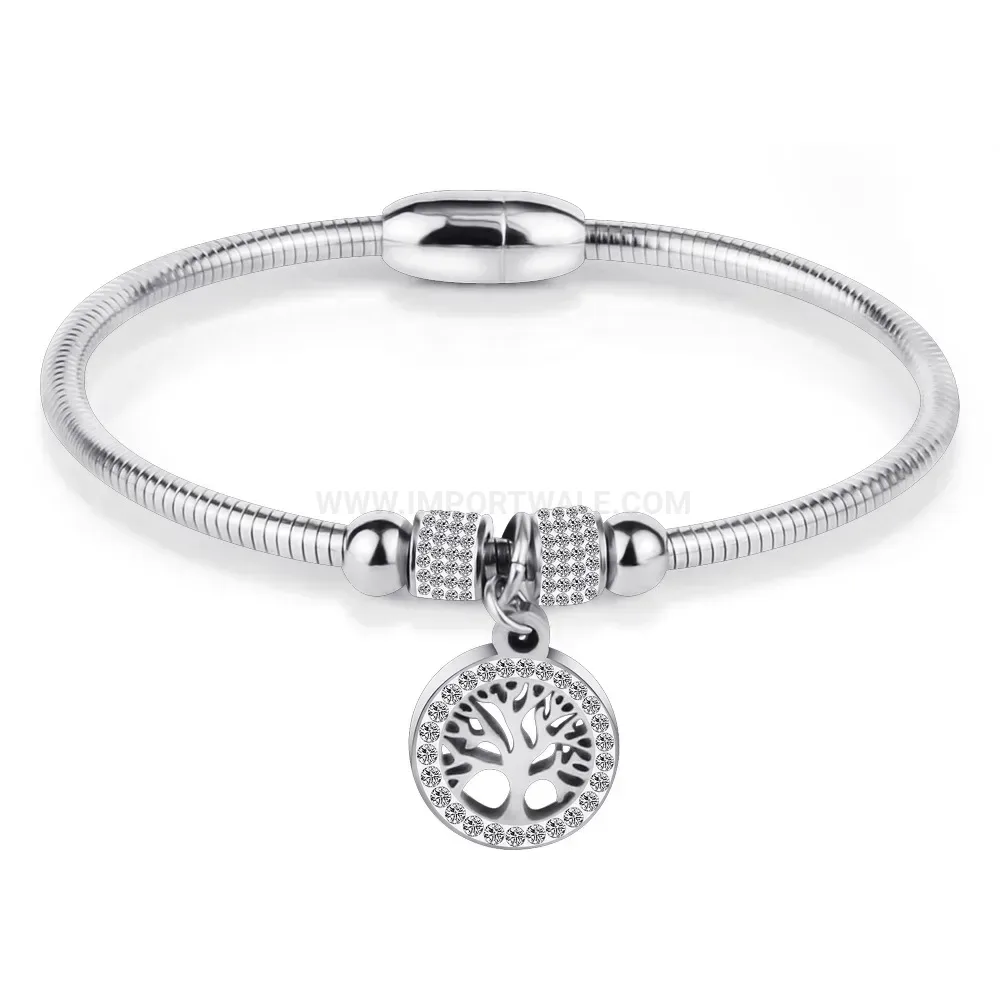 Designer Tree of Life Rhinestone Stainless Steel Magnetic Bangle