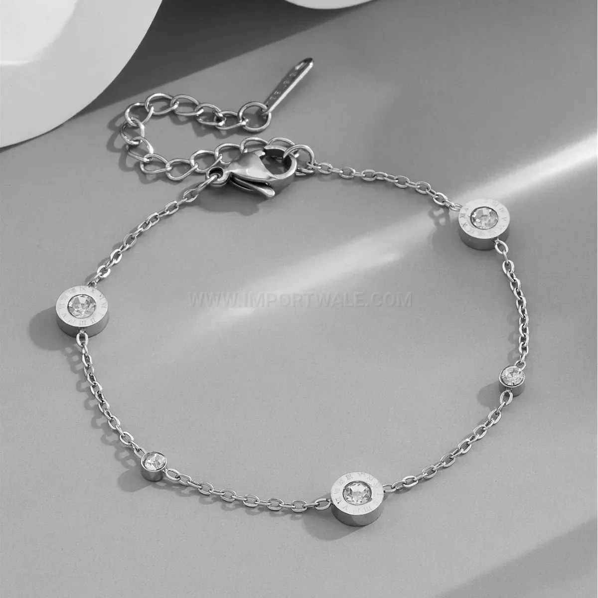 Roman Numeral Three Crystal Titanium Steel Bracelet