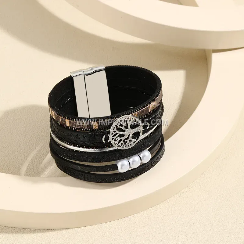 Bohemian Multi-Layer Leather Bracelet with Magnetic Clasp