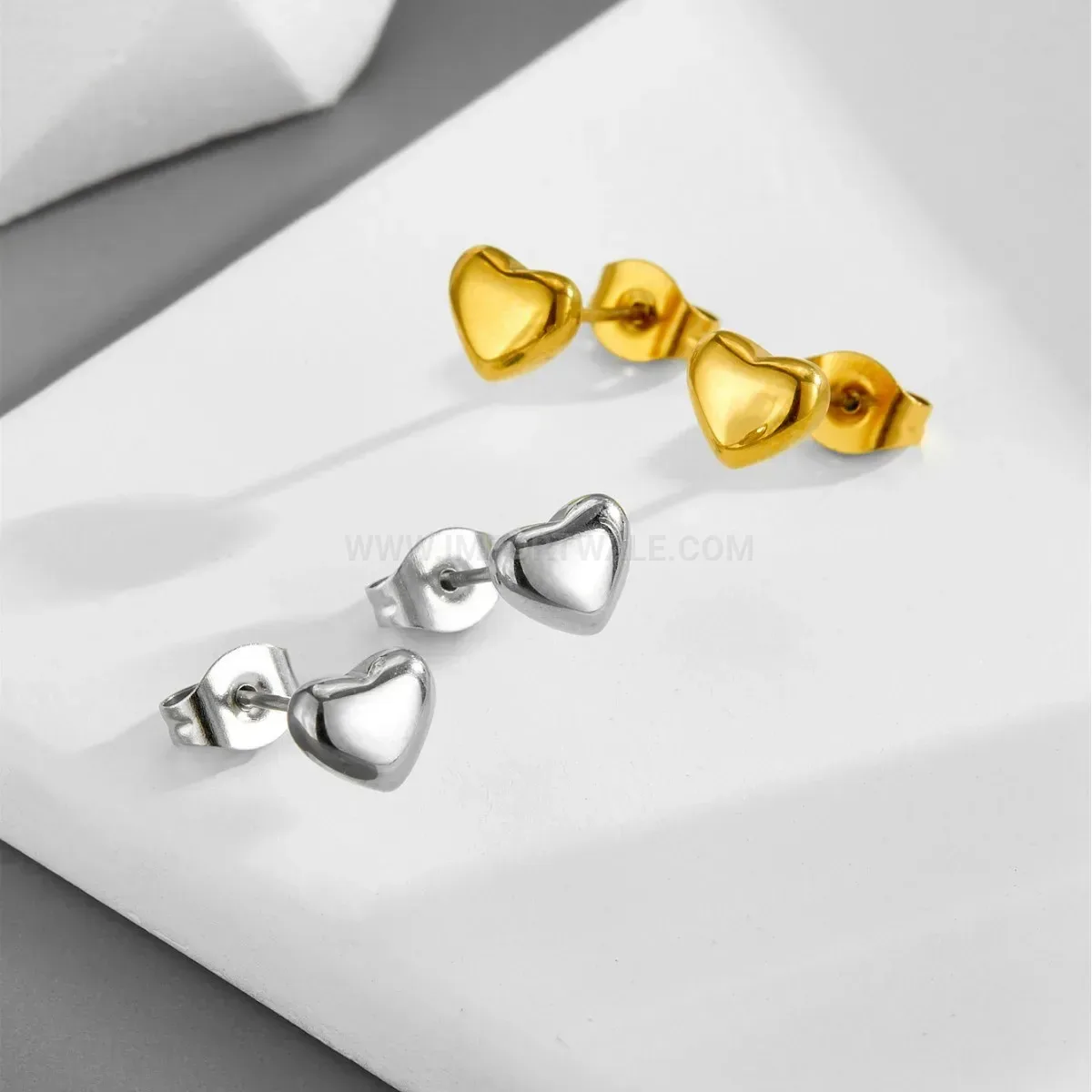 Matte Finish Heart Stud Earrings in Titanium Steel