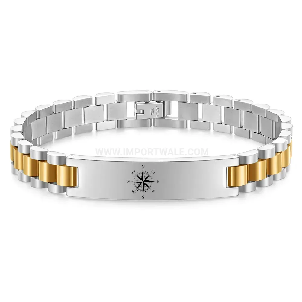 Men's Stainless Steel Watch Band Style Curved Plate Compass Bracelet