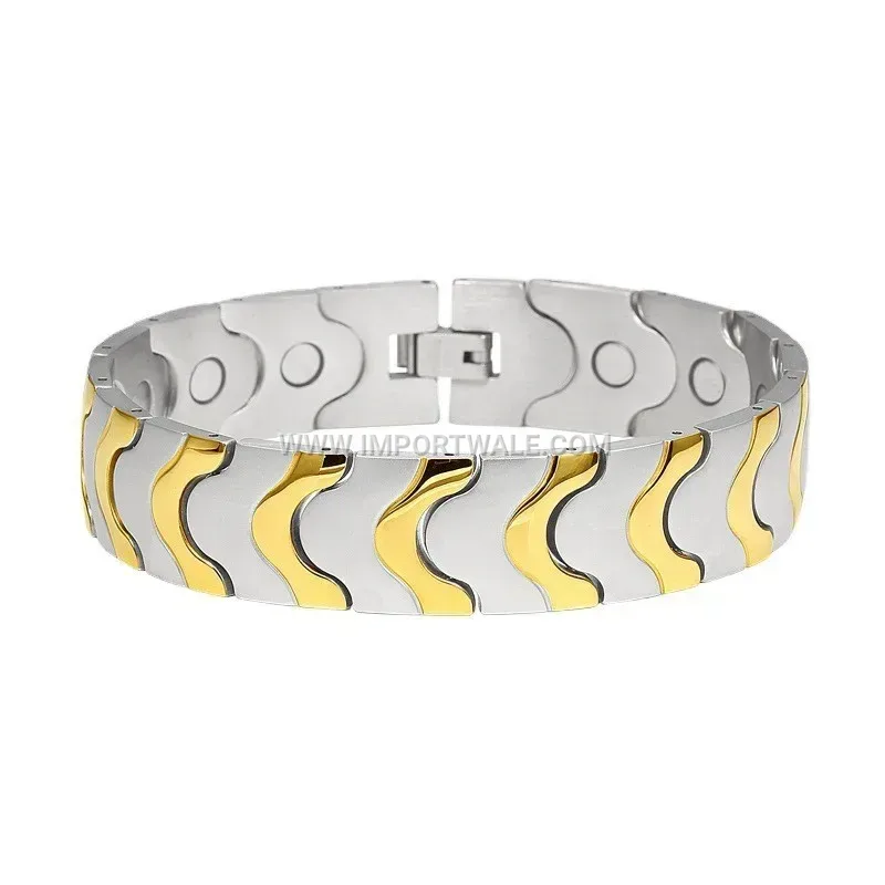 Wavy Patterned Titanium Steel Magnetic Bracelet for Men