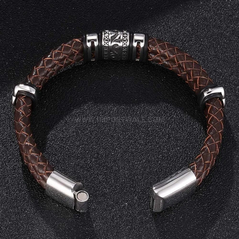 Bold Double-Strand Woven Brown Leather Bracelet with Stainless Steel Clasp