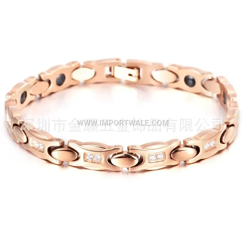 Rhinestone-Embellished Stainless Steel Magnet Bangle for Women