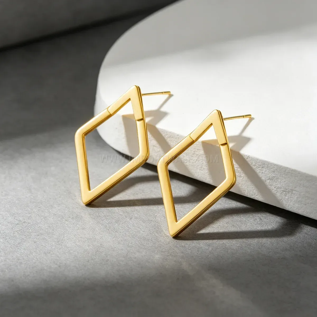 Openwork Rhombus Layered Brass Stud Earrings with Gold Plating