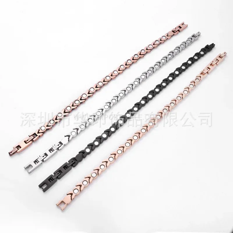 Trendy Minimalist Wave Pattern Titanium Bio Magnetic Link Bracelet