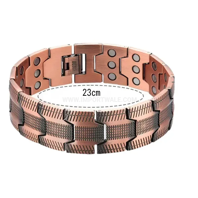 Men's Vintage Pure Red Copper Tire Pattern Magnetic Bracelet