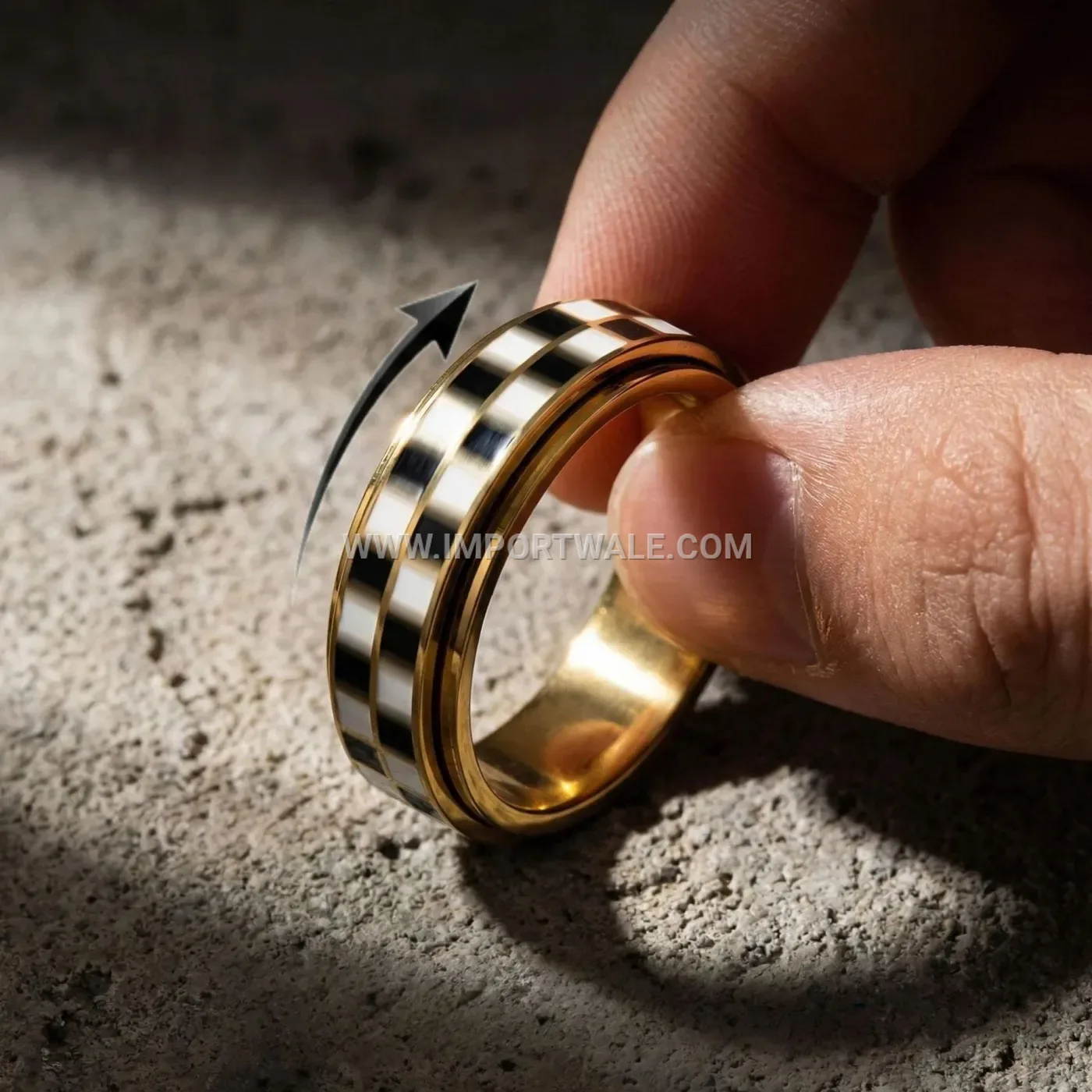 Checkerboard Pattern Rotatable Stainless Steel Band Ring