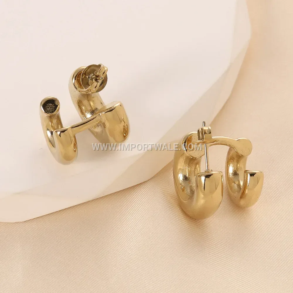 Double Layer C Shape Stainless Steel Heart Earrings