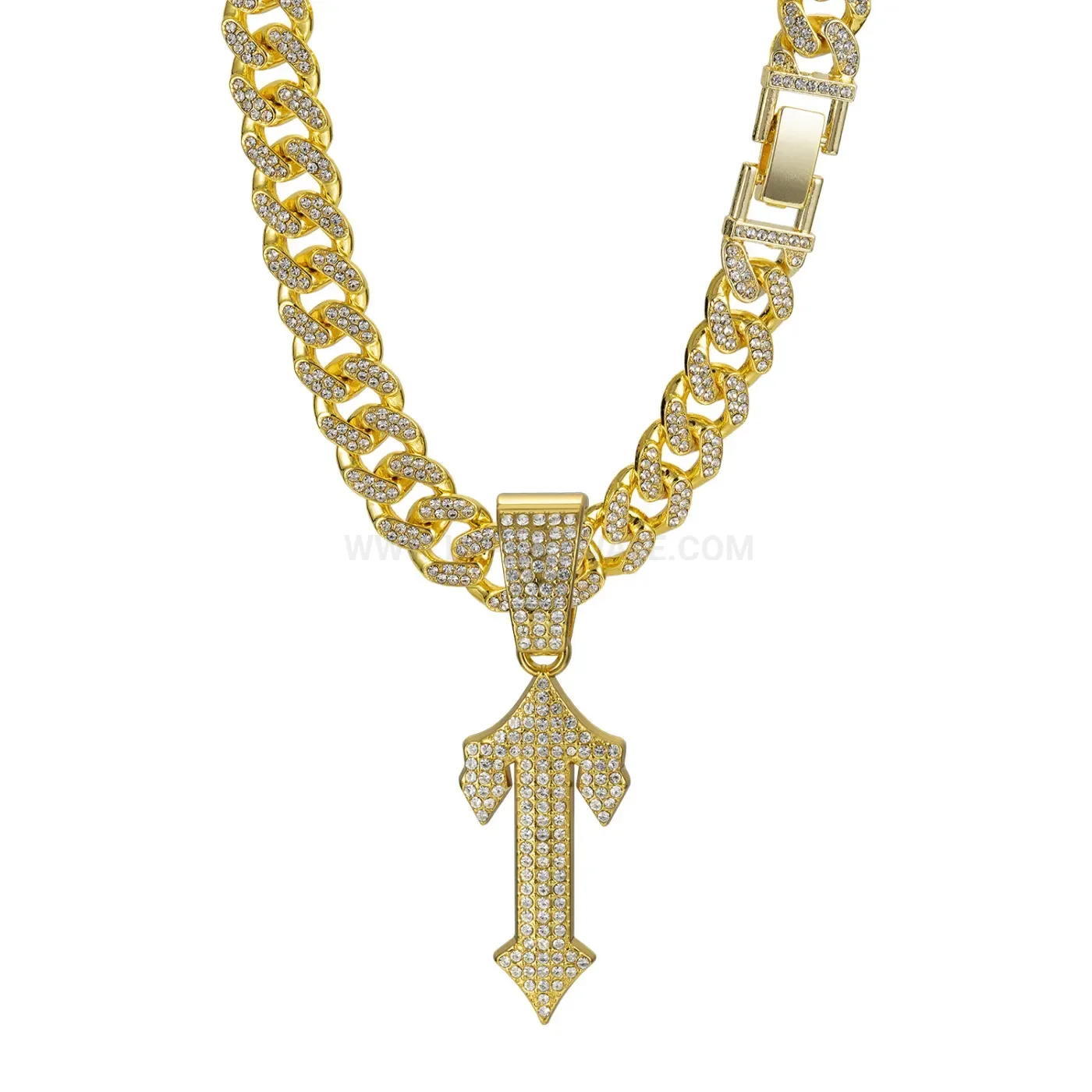 Modern Sword Pendant Crystal Alloy Cuban Chain Necklace