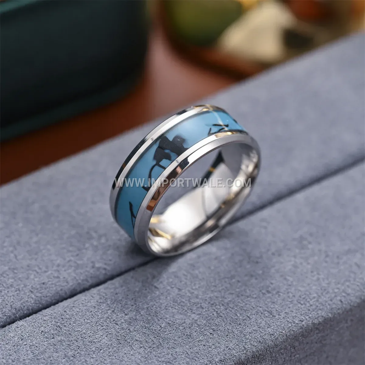 Beveled Stainless Steel Ring with Turquoise Inlay