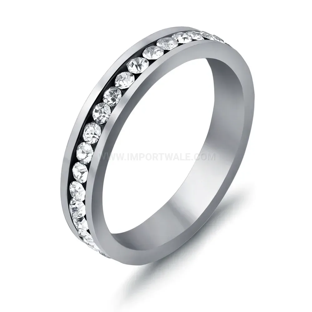Single Row Rhinestone Stainless Steel Band Ring