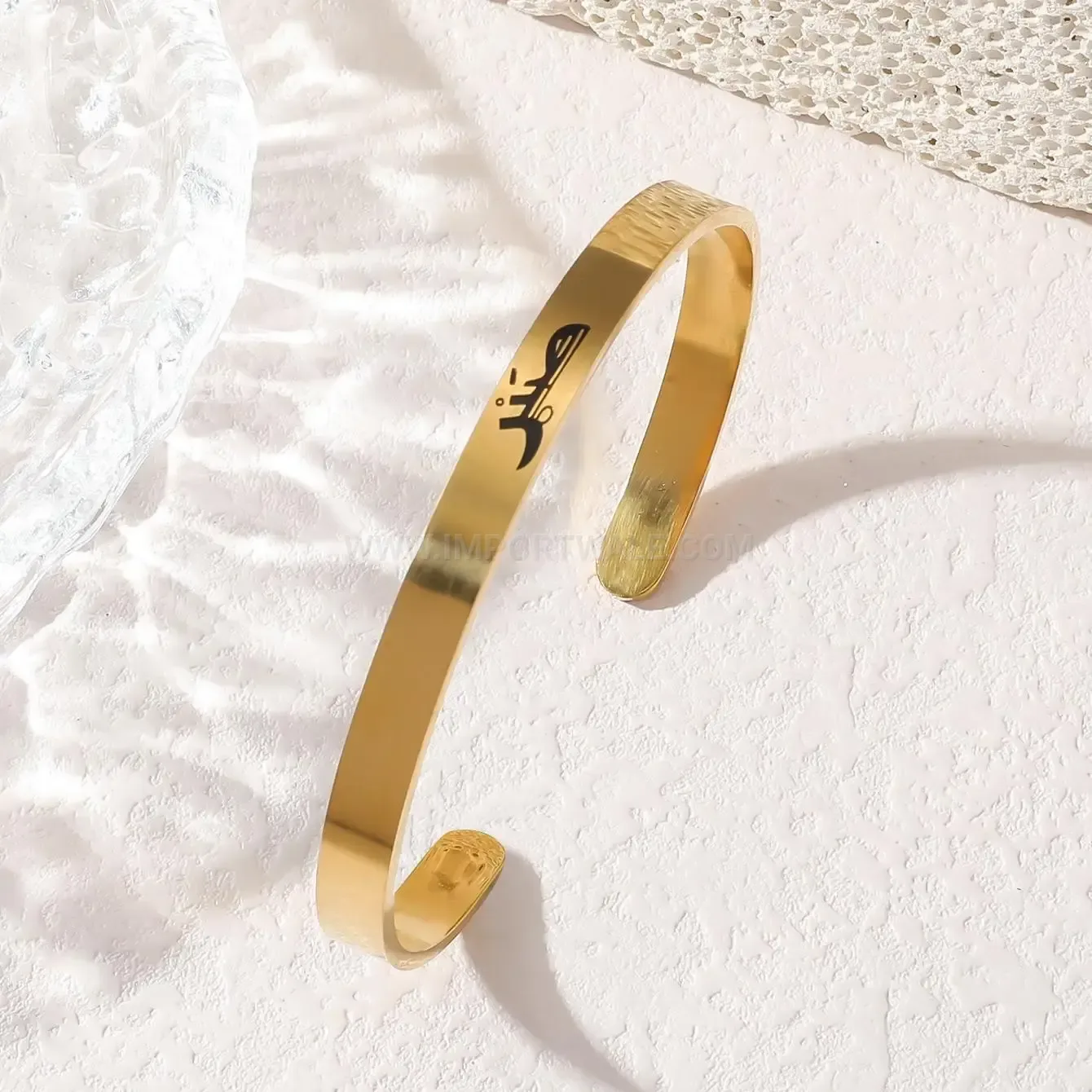Minimalist Stainless Steel Sabr Calligraphy Bangle Bracelet