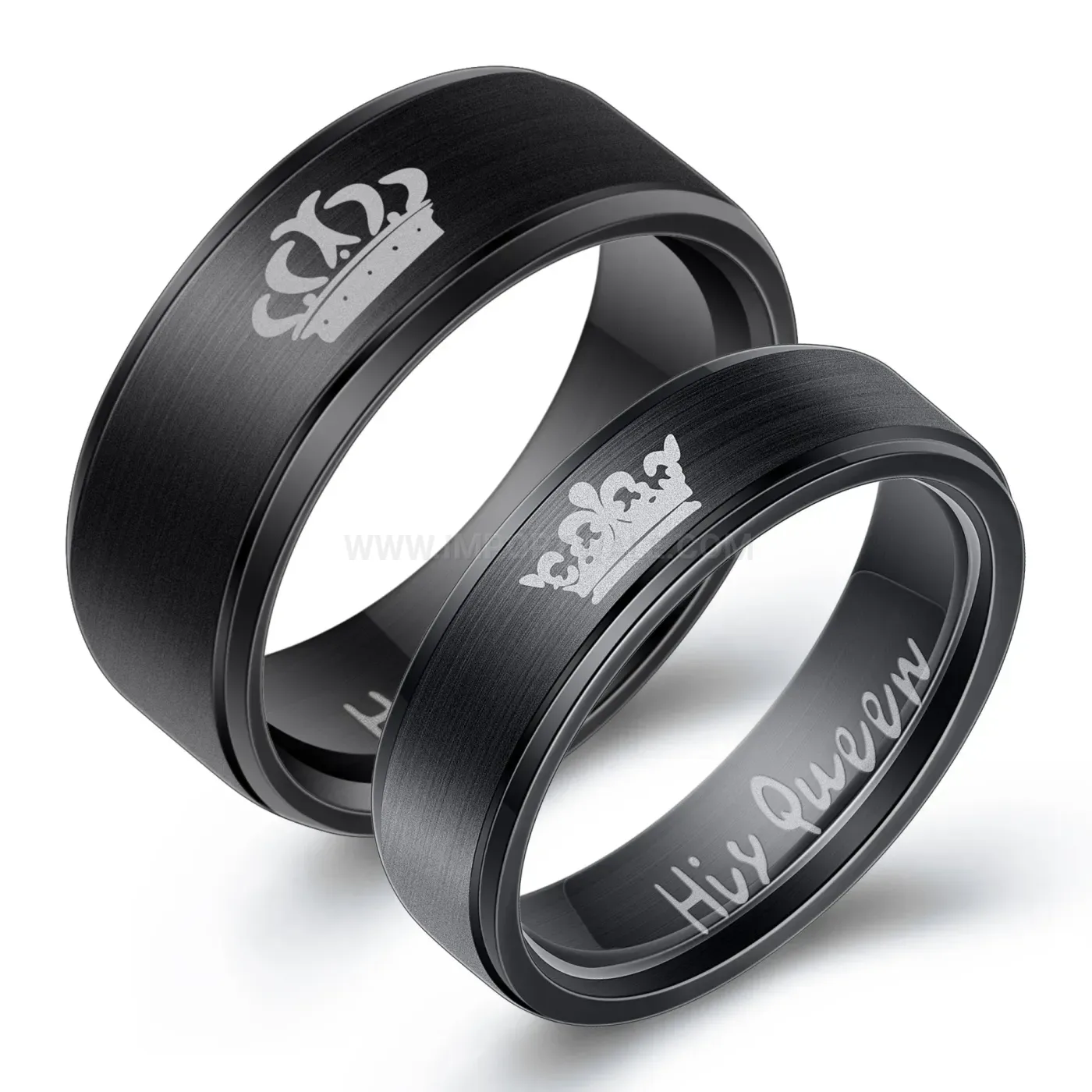 Trendy Laser Engraved King Queen Stainless Steel Couple Band