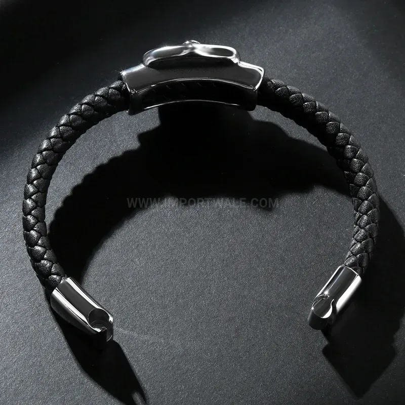 Premium Edgy Streetwear Skull Leather Stainless Steel Men Wristband