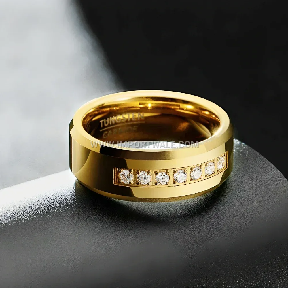 18K Gold Plated Stainless Steel Geometric Crystal Accent Ring