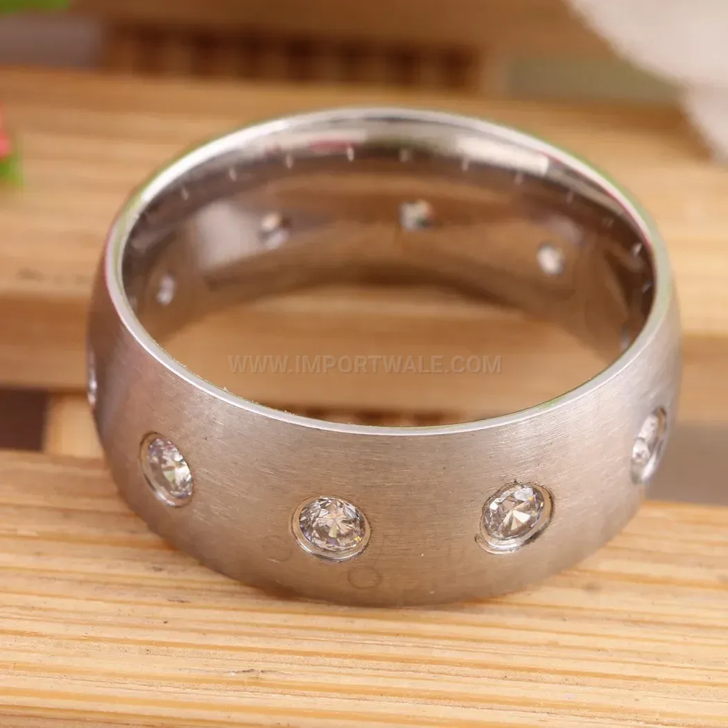 Designer Symmetrical Rhinestone Accent Stainless Steel Ring