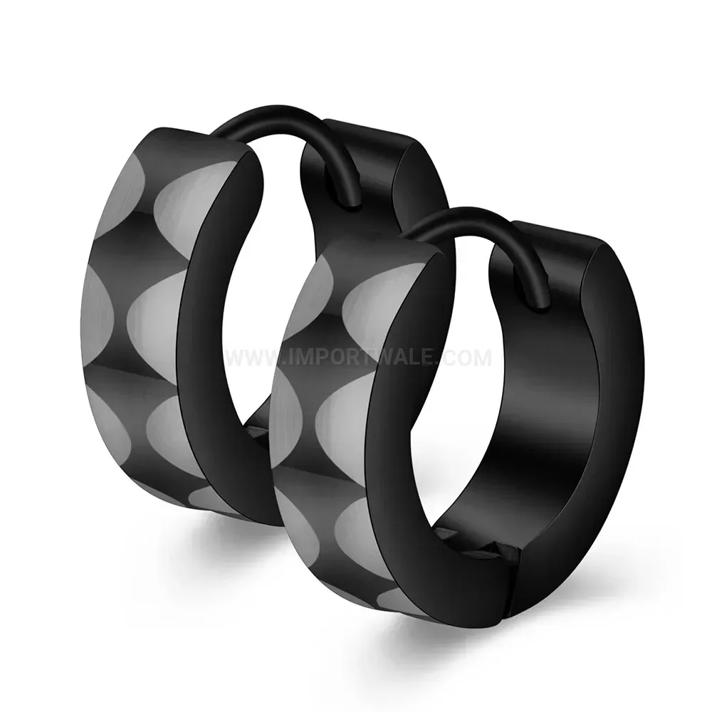 Stylish Patterned Textured Stainless Steel Huggie Earrings