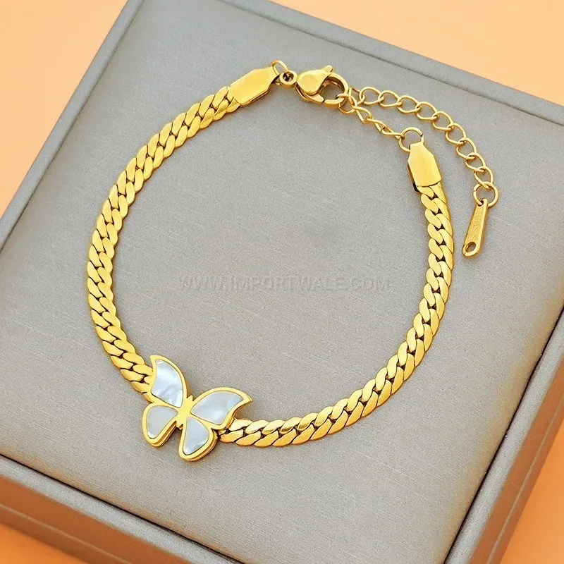 Gold Titanium Steel Shell Butterfly Jewelry Set