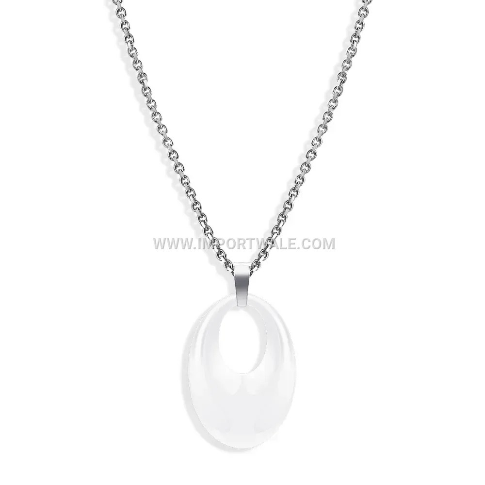 Geometric Oval Hollow Ceramic and Stainless Steel Pendant Necklace