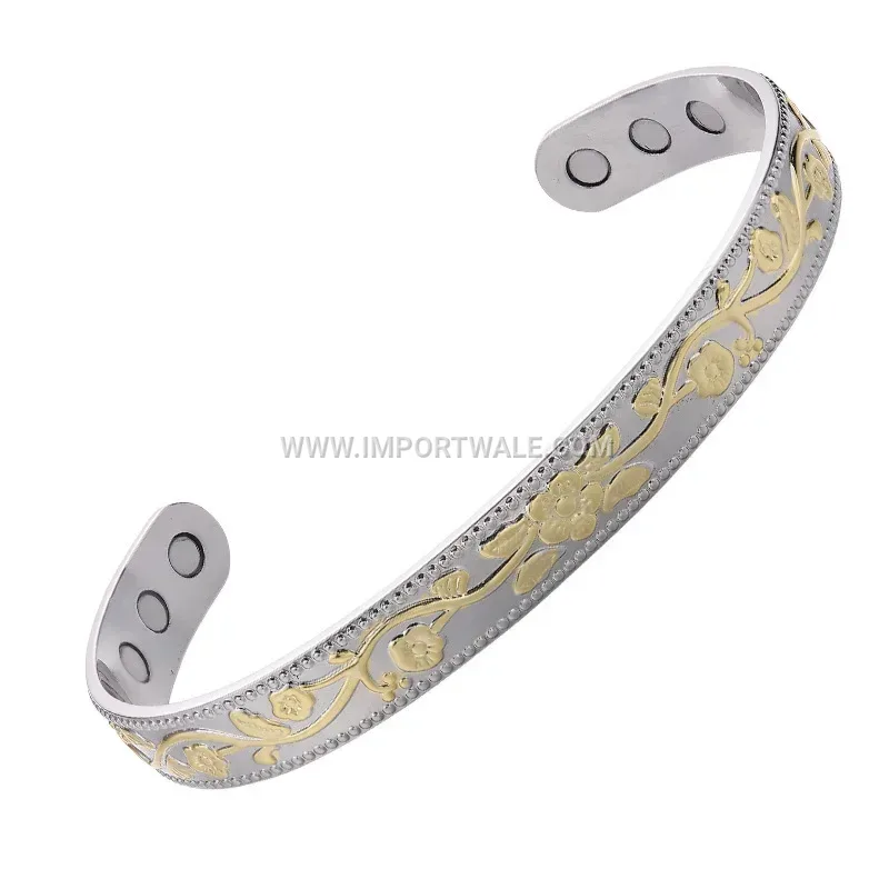 Engraved Plum Blossom Vintage Pure Red Copper Magnetic Cuff