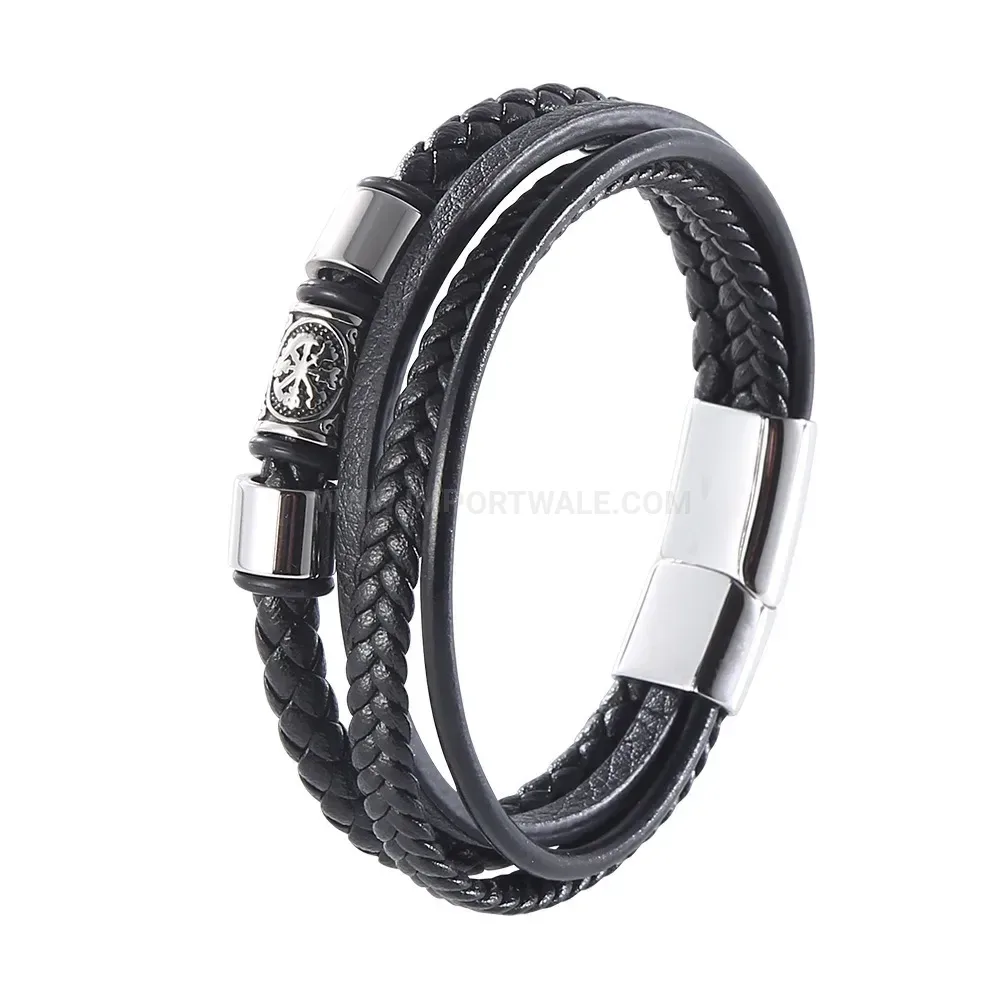 Multi Layer Hand Braided Leather Bracelet with Stainless Steel Magnetic Clasp
