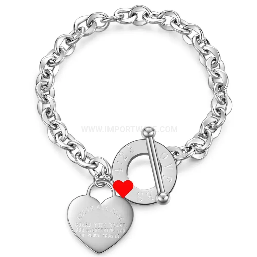 Roman Numeral Cross Stainless Steel Toggle Bracelet