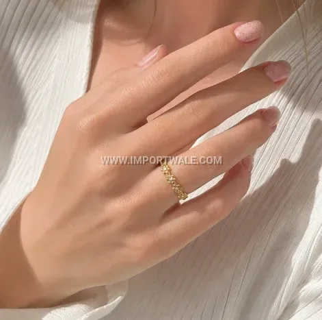 Floral Zircon Stainless Steel Gold Plated Open Ring