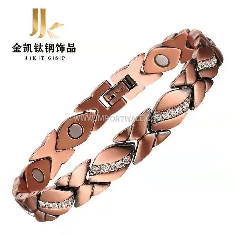 Vintage Bow Magnetic Red Copper Chain Bracelet