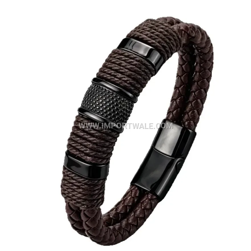Braided Leather and Natural Stone Bead Bracelet