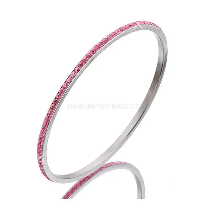 Elegant Single Row Rhinestone Stainless Steel Bangle Bracelet