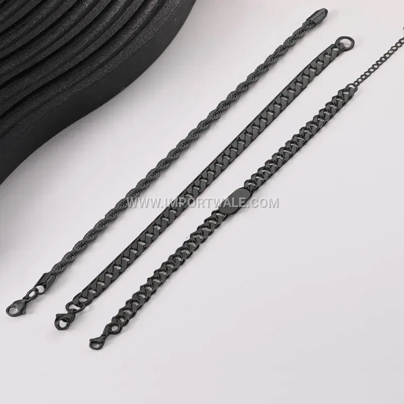 Black Stainless Steel Geometric Jewelry Set with Necklace Ring and Bracelet