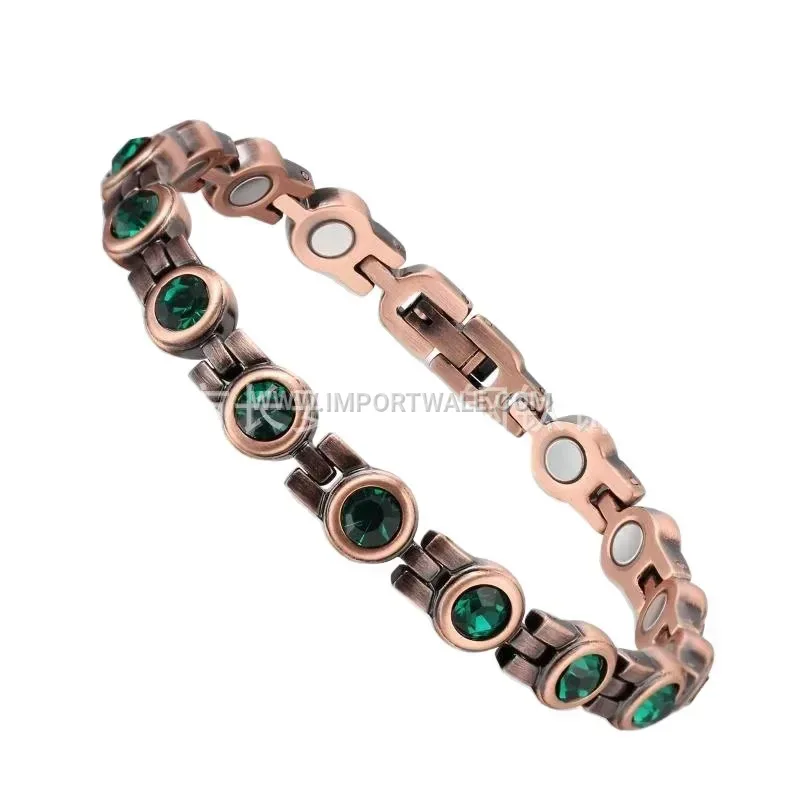 Polished Red Copper Double Heart Link Bio Magnetic Bracelet
